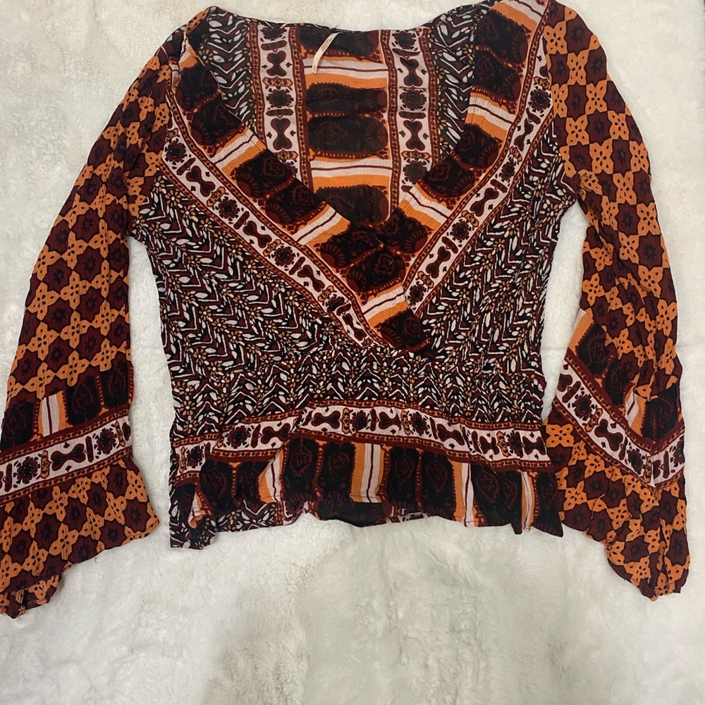 free people Top maroon and orange boho